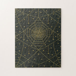 Puzzle Spiderweb spider and stars black and gold