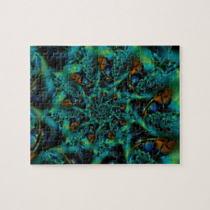 Puzzle Spike   Art fractal bleu et vert