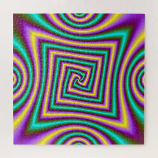 Puzzle Spirale angulaire en violet jaune et vert (Horizontal)