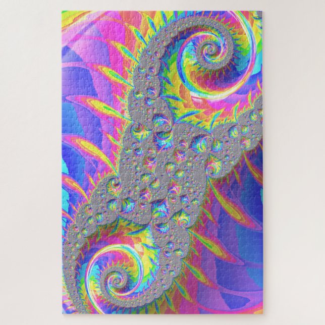 Puzzle Spirale de fractale de néon arc-en-ciel Art numéri (Vertical)
