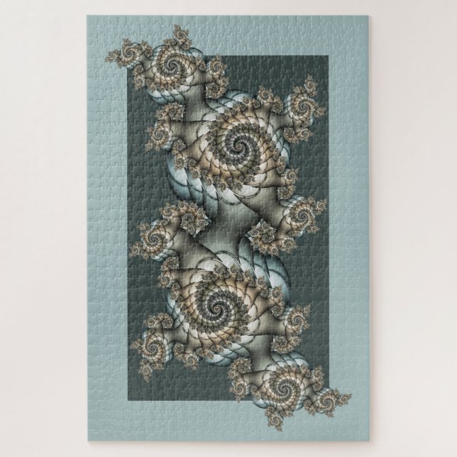 Puzzle Spirales d'art fractal beige abstrait bleu clair (Vertical)