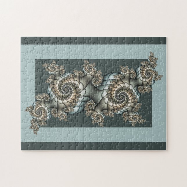 Puzzle Spirales d'art fractal beige abstrait bleu clair (Horizontal)