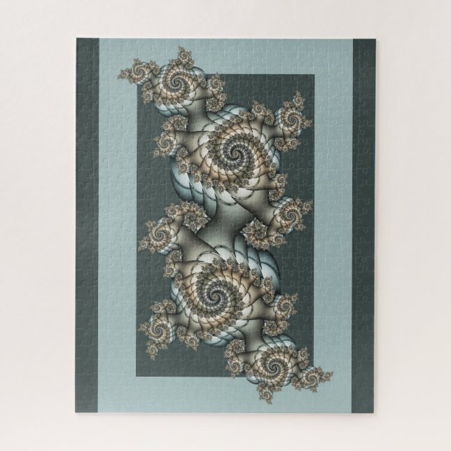 Puzzle Spirales d'art fractal beige abstrait bleu clair (Vertical)