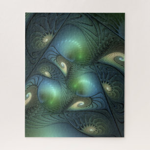 Puzzle Spirales Turquoise Beige Vert Abstrait Fractal Art