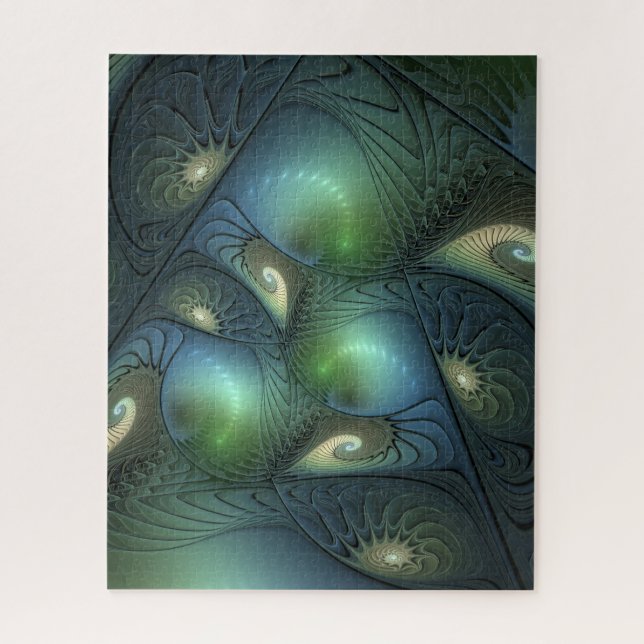 Puzzle Spirales Turquoise Beige Vert Abstrait Fractal Art (Vertical)