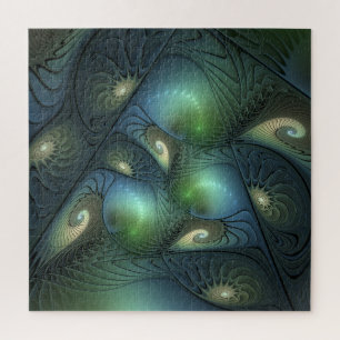 Puzzle Spirales Turquoise Beige Vert Abstrait Fractal Art