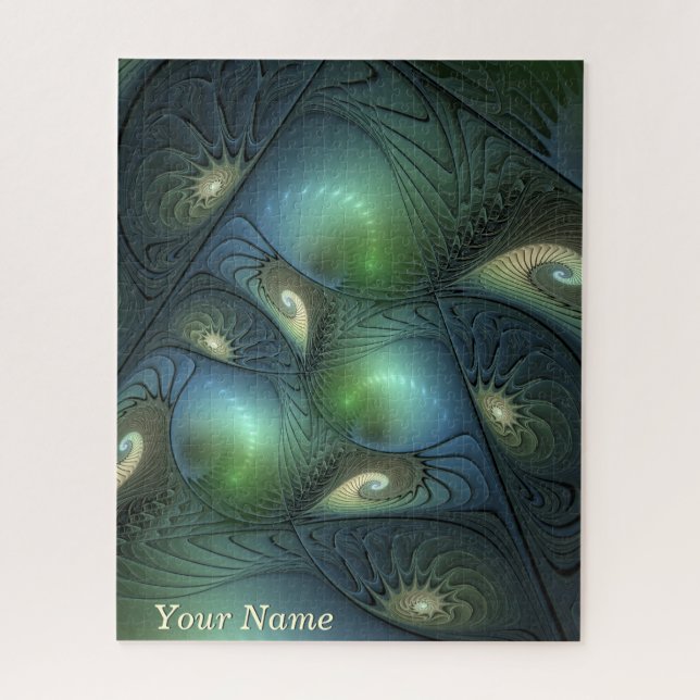Puzzle Spirales Turquoise Beige Vert Abstrait Fractal Art (Vertical)