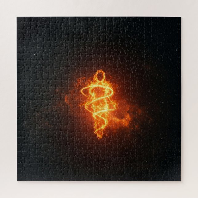 Puzzle Spiraling Fire Spirit in Deep Dark Space (Vertical)