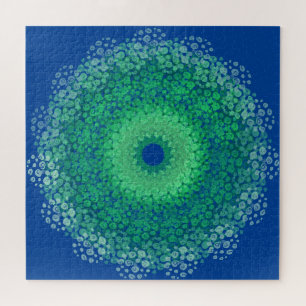 Puzzle Spiralled Flower Designed in Blues and Greens on a