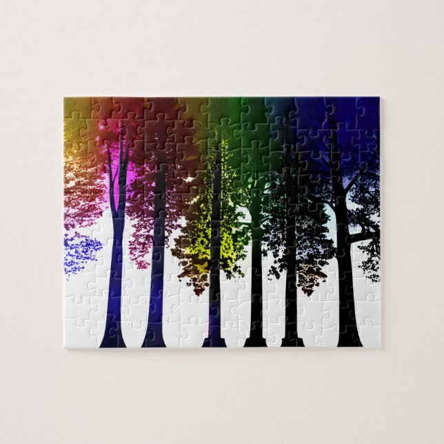Puzzle Splashes de couleur sur les silhouettes de l'arbre (Horizontal)