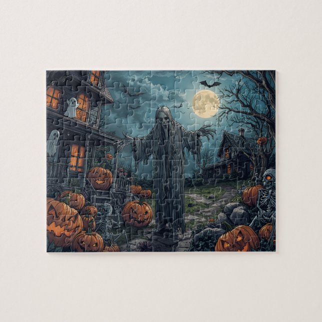 Puzzle Spooky Halloween Ghost Pumpkins Full Moon (Horizontal)