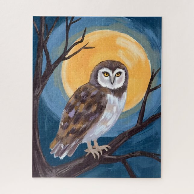 Puzzle Spooky Owl | Full Moon Happy Halloween (Vertical)