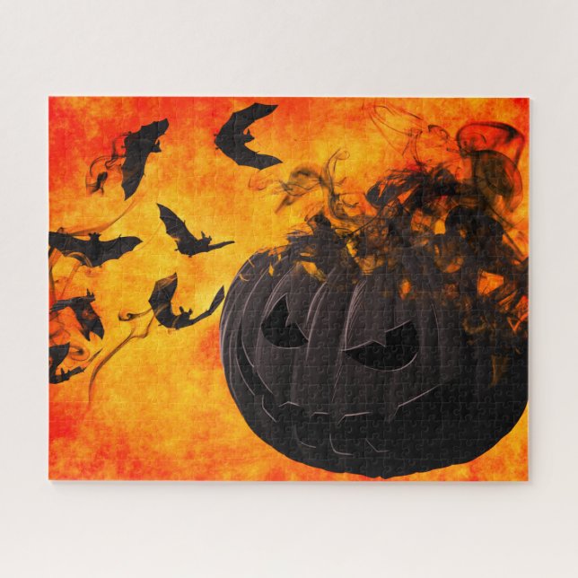 Puzzle Spooky pumpkin and bats illustration (Horizontal)
