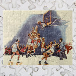Puzzle Sports vintages Basketball, Joueurs dans un jeu<br><div class="desc">Illustration vintage des équipes sportives design avec une équipe de basket-ball jouant à un jeu amusant de cerceaux avec un joueur prenant un coup sur le panier avec une balle et sur le point de marquer avec un coup de slam. Maintenant, vous pouvez prétendre être un joueur dans votre école...</div>