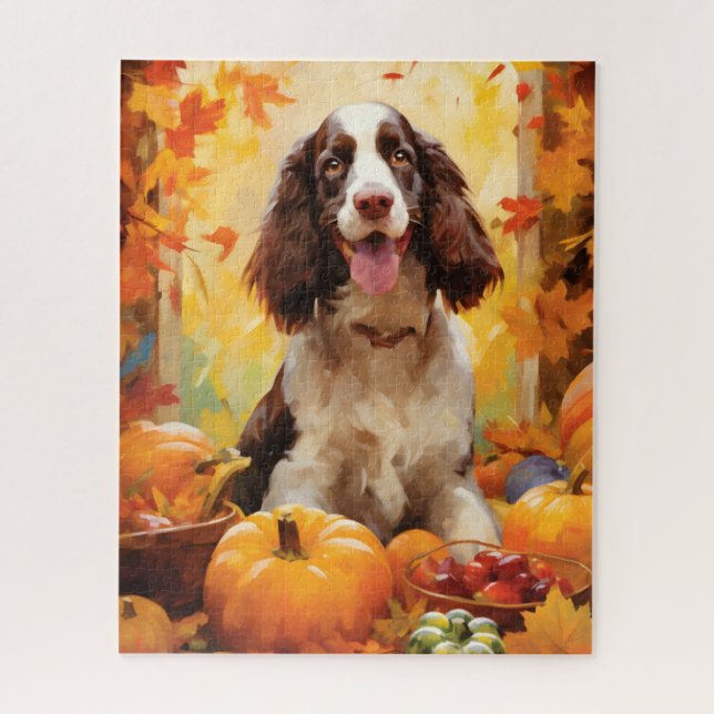 Puzzle Springer Spaniel Automne Thanksgiving (Vertical)