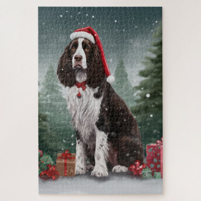 Puzzle Springer Spaniel chien dans la neige Noël (Vertical)