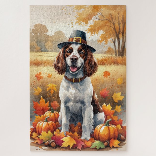 Puzzle Springer Spaniel dans les feuilles d'automne, Art  (Vertical)