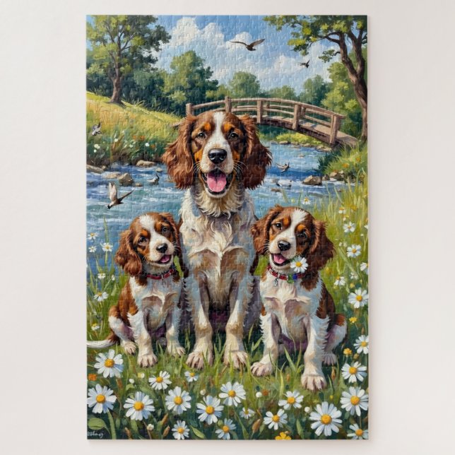 Puzzle Springer Spaniel Riverside Daisy Art (Vertical)