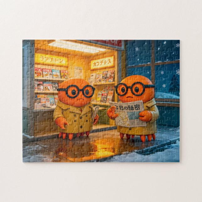 Puzzle Spy Crabs Investigating Colorful Japanese Newsstan (Horizontal)