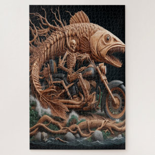 Puzzle squelette a roulé son vélo à hélico sur la piste