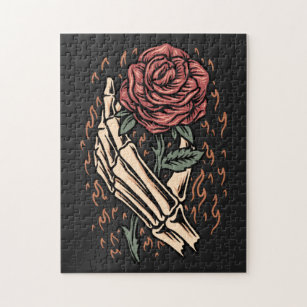 Puzzle Squelette tenant à la main Rose Fleur gothique Flo