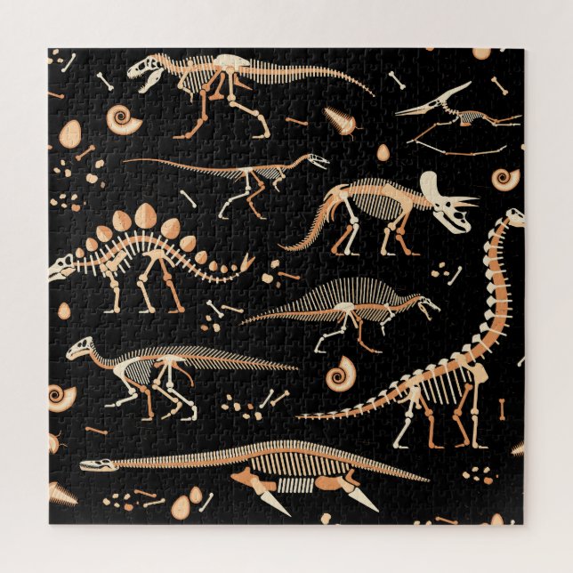 Puzzle Squelettes de dinosaures, fossiles, motif vintage. (Vertical)