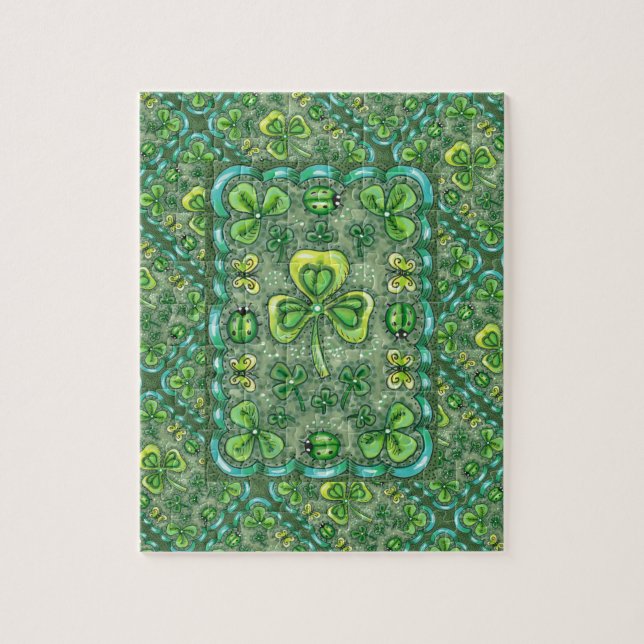 PUZZLE ST. PATRICK'S DAY FOLK ART SHAMROCKS N'LADYBUGS (Vertical)