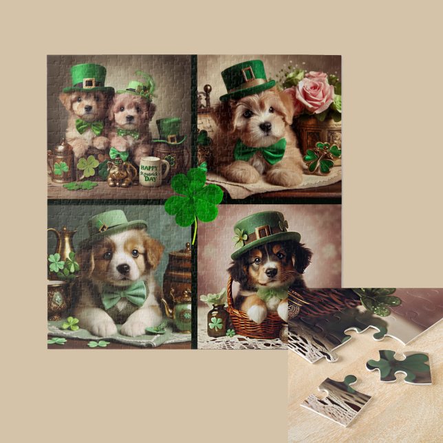 Puzzle St Patrick's Day mignonne Chiots irlandais dans Gr (St Patrick's Day Cute Irish Puppies Green Party Puzzle
)