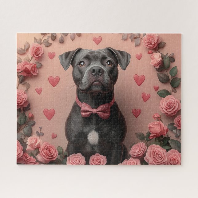 Puzzle Staffordshire américain avec Roses - Saint-Valenti (Horizontal)