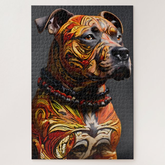 Puzzle Staffordshire Bull Terrier en guerrier Attire (Vertical)