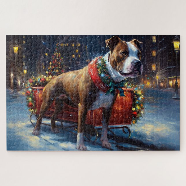 Puzzle Staffordshire Bull Terrier Noël Fête (Horizontal)