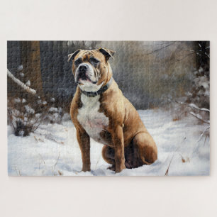 Puzzle Staffordshire Bull Terrier Qu'il neige Noël