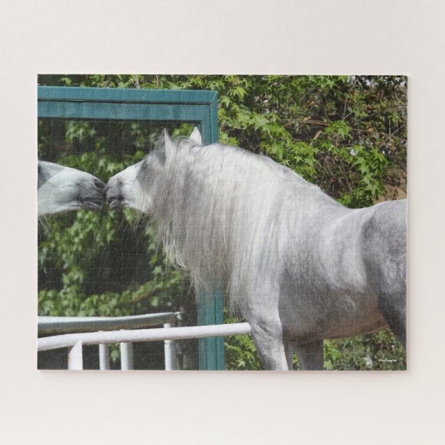 Puzzle Stallion Andalou Gris Regardant En Miroir (Horizontal)