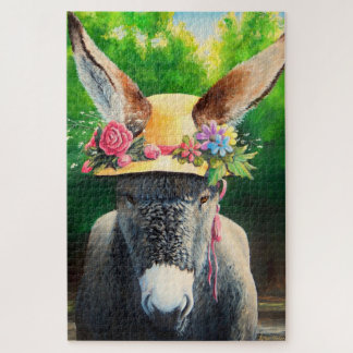 Puzzle Standard Donkey/Burro in Rose/daisy flower hat