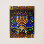 PUZZLE STAR DE DAVID ET MENORAH<br><div class="desc">PHOTO de vitrail</div>