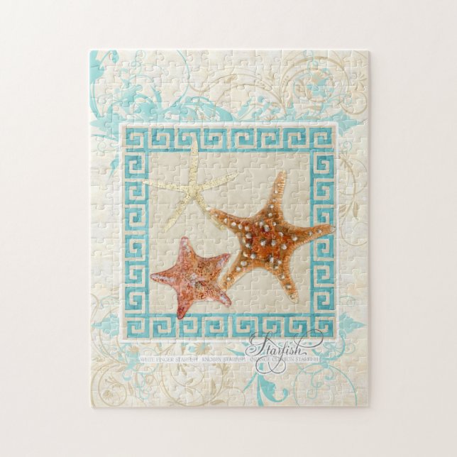 Puzzle Starfish Sea Shells Ocean Greek Key Pattern (Vertical)