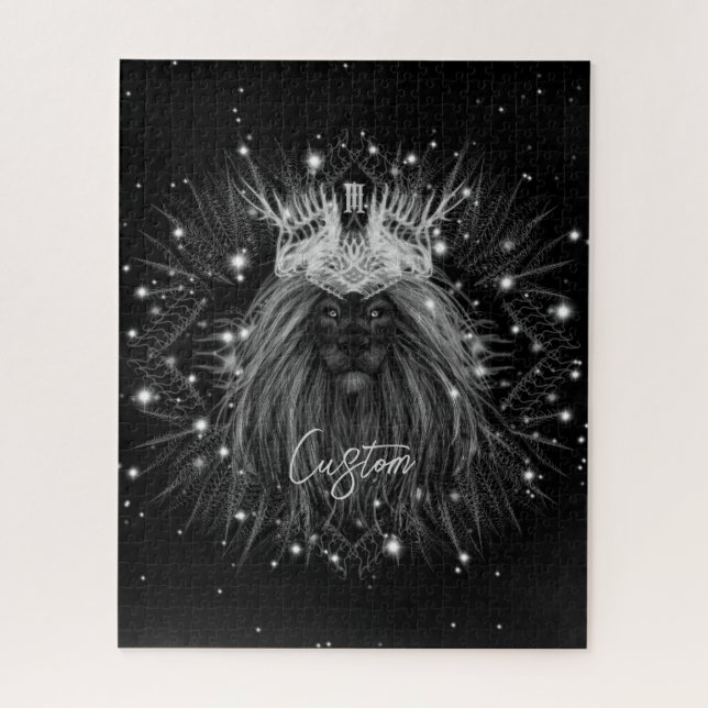 Puzzle Starlight Lion with Crown Monogram (Vertical)