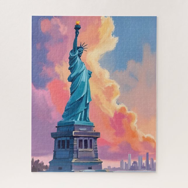 Puzzle Statue of Liberty New York City Watercolor (Vertical)