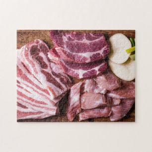Puzzle Steaks de viande crue côtelettes Bacon Jigsaw Puzz