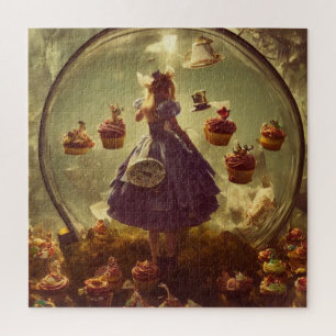 Puzzle Steampunk Alice and Cupcakes AI Generated Art