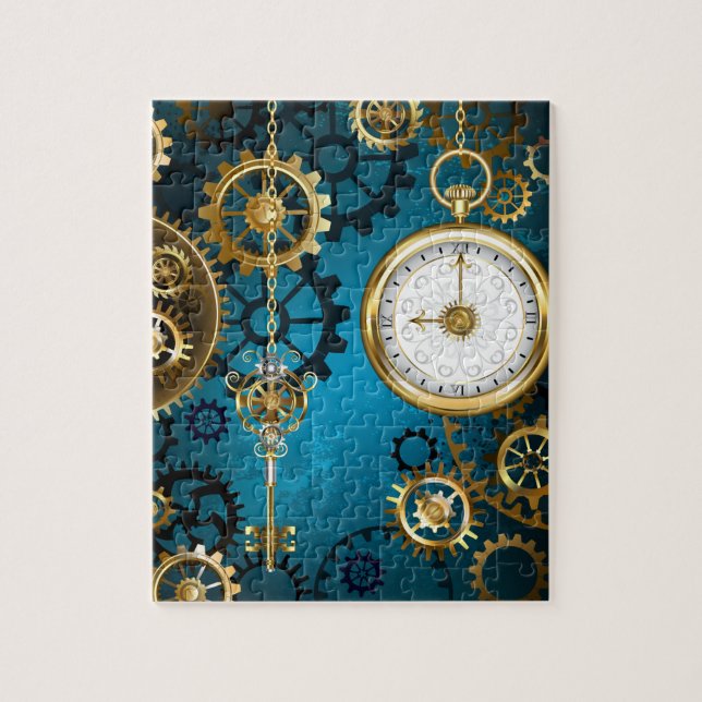 Puzzle Steampunk Arrière - plan turquoise avec Gears (Vertical)