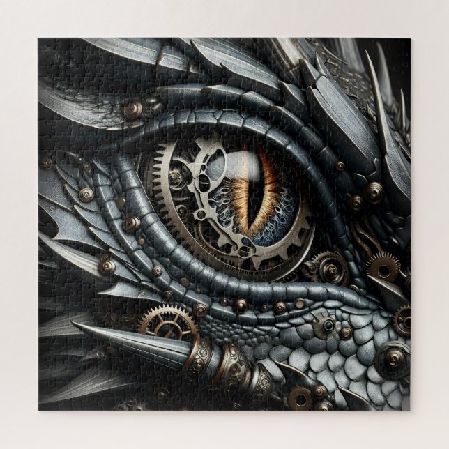 Puzzle Steampunk Dragon Eye Closeup Ai Art (Vertical)