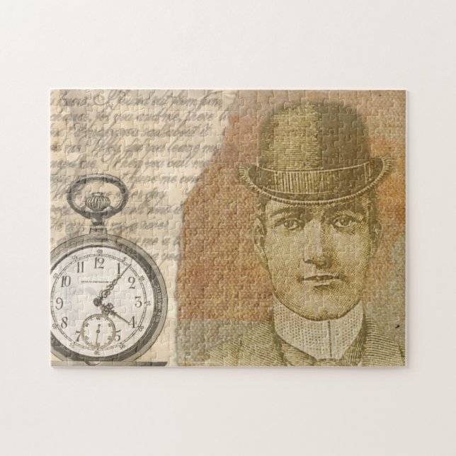 Puzzle Steampunk Gentleman Pocket Watch Bowler Casquette (Horizontal)