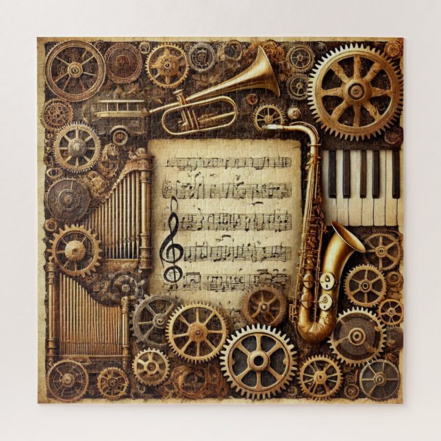Puzzle Steampunk Horns Gears Clavier Feuille Musique (Vertical)