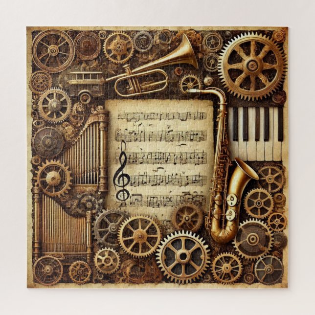Puzzle Steampunk Horns Gears Clavier Feuille Musique (Vertical)