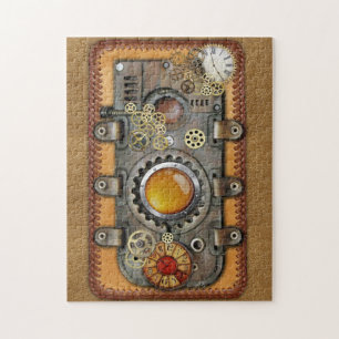 Puzzle Steampunk sur panneau en cuir