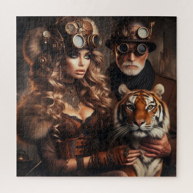 Puzzle Steampunk - Time Machine Couple & Tiger 80 -3 (Vertical)