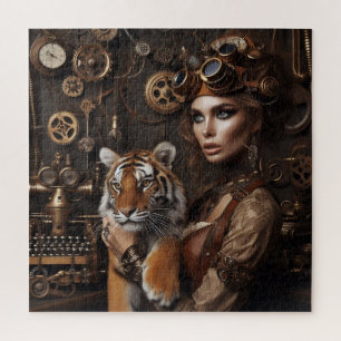 Puzzle Steampunk - Time Machine Jeune fille et Tiger 80-4