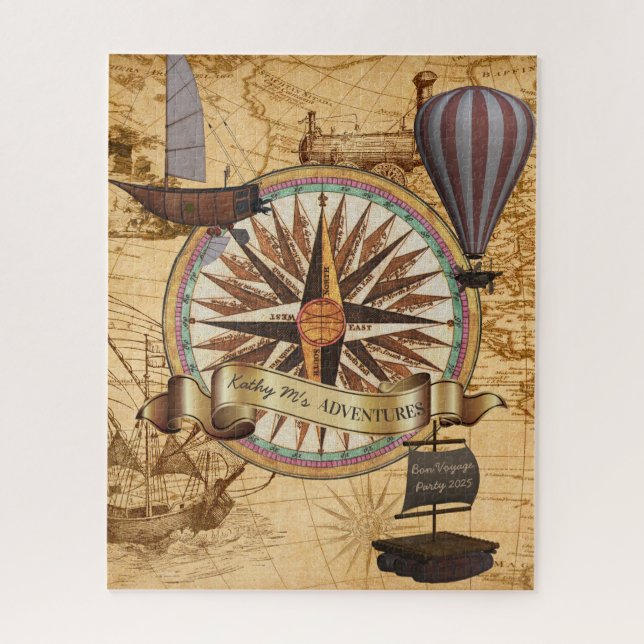 Puzzle Steampunk Travel Antique Carte Compass Adventure (Vertical)