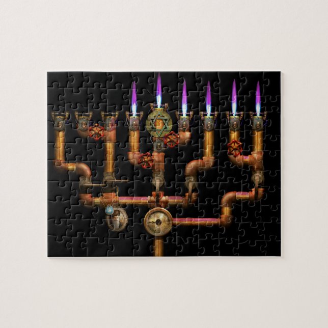 Puzzle Steampunk - tuyauterie - allumage du Menorah (Horizontal)